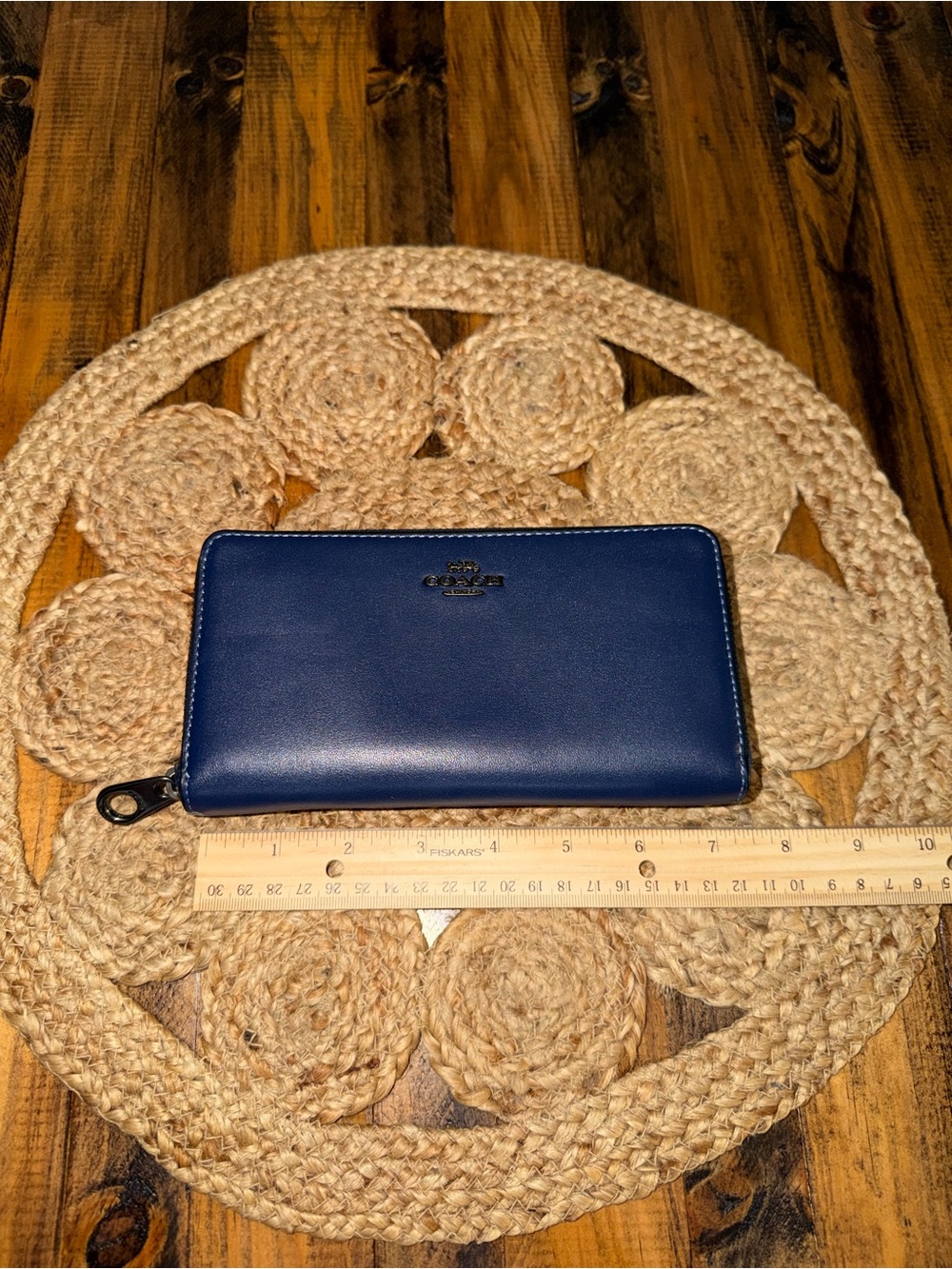 Coach Navy Leather Zip Wallet with Silver Logo - Picture 3 of 7
